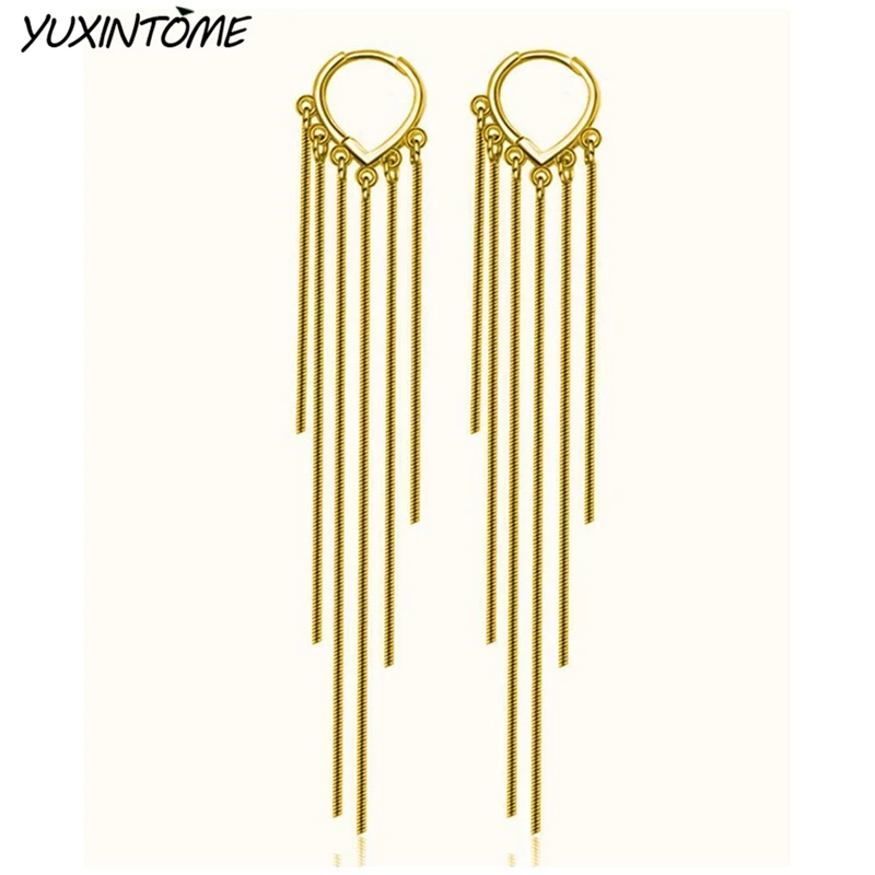 Korean style of 925 silver-plated earrings female INS snake bone chain tassel long earrings personality exaggerated hoop earring