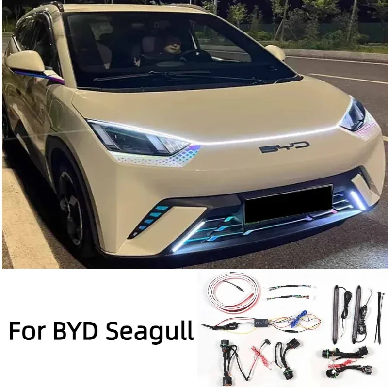 For BYD Seagull 2023-2024 Automobile Front Bumper Lamp LED Daytime Running Lights Car Fog Lamps Tricolor Streamer