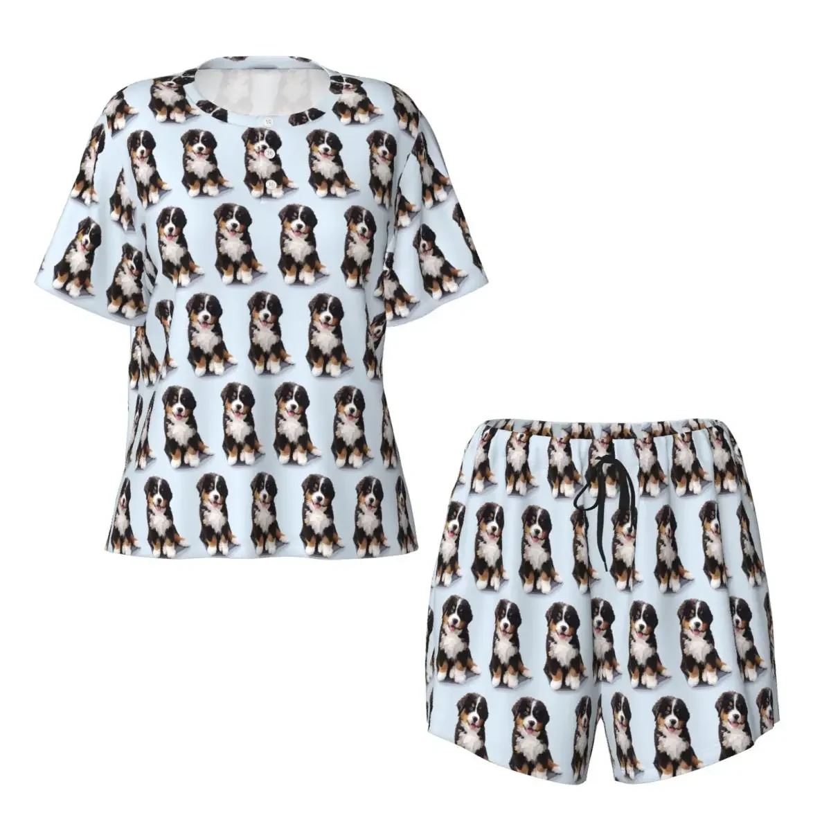 

Van Gogh Style Painting Of Bernese Mountain Dog Round Neck Short Sleeve Nightgowns for Sleeping Women Pajama Set Short Pants