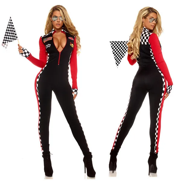

Хэллоуин эластичный сексуальный костюм модели автомобиля гоночный костюм черлидинга сценический костюм ночной клуб сексуальный комбинезон