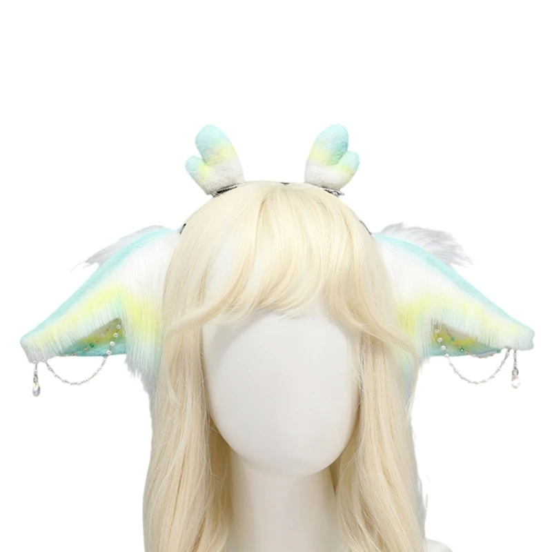 

Girl Handmade Furry Dragon Ear Horn Hair Clip Party Costume Dragon Ears Dropship