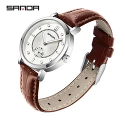 2024 Fashion Sanda 1140 Top Brand Quartz Watch Simple Waterproof Leather Belt Women's Night Light Trendy Wristwatches For Ladies