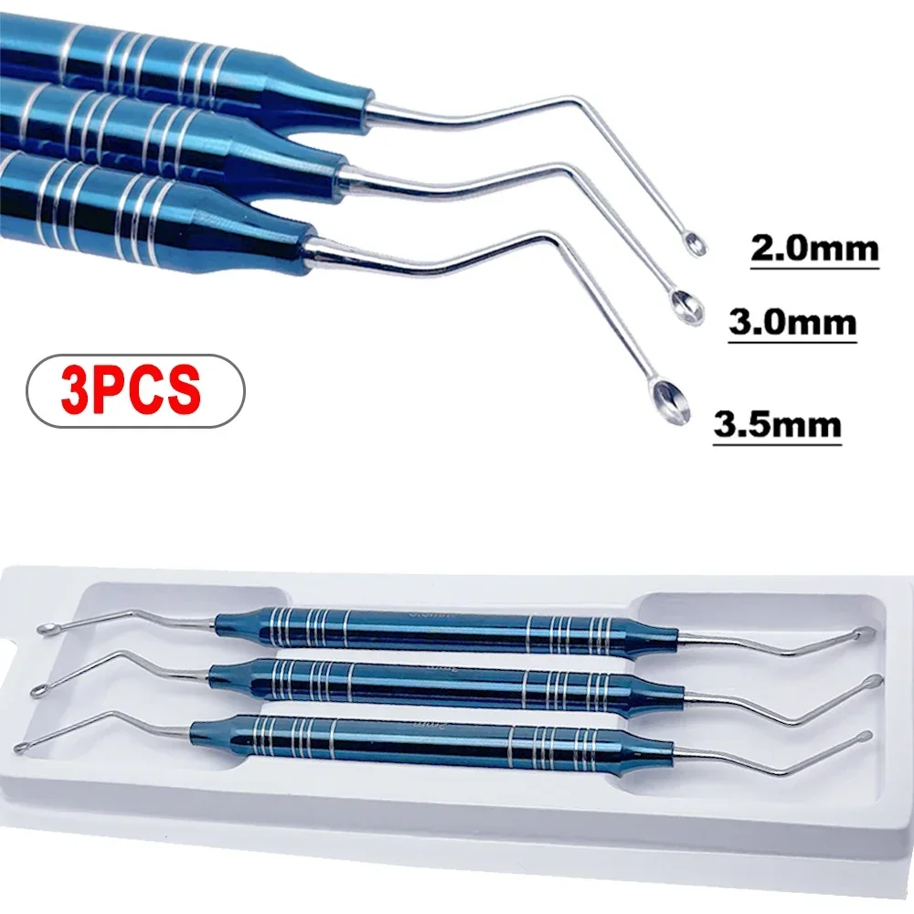 3Pcs Dental Implant Powder Spoon Graft Scoop Bone Curette Periodontal Cleaning Bone Fragment Tools