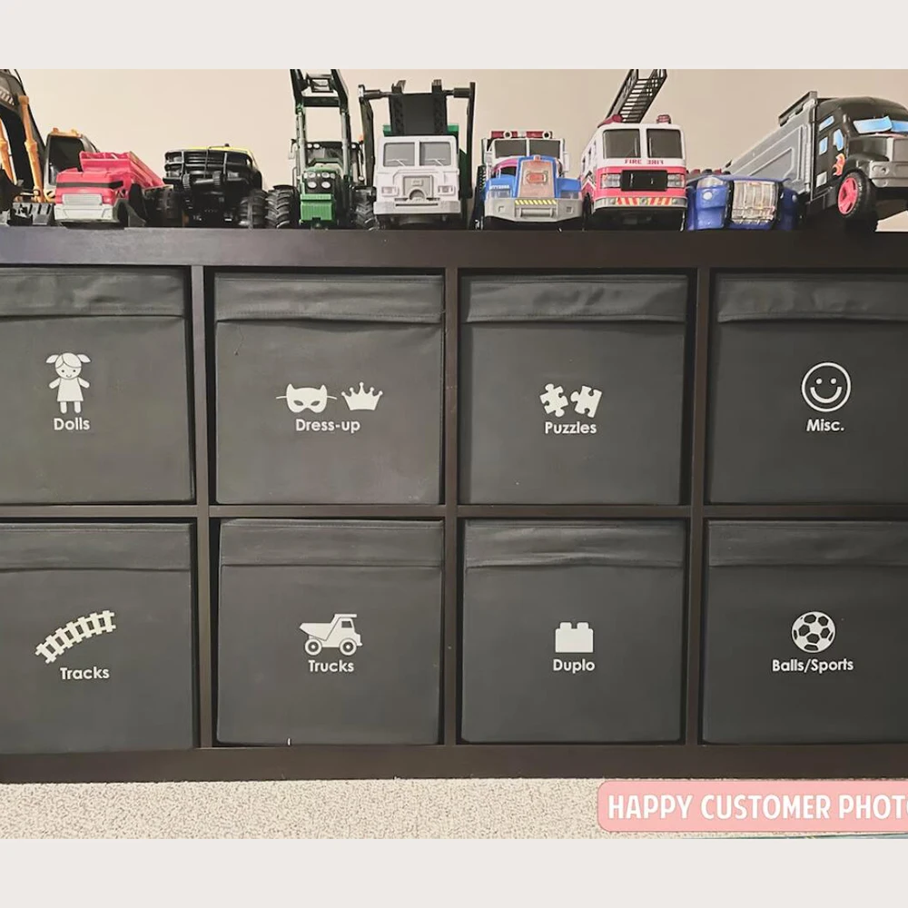 Étiquettes autocollantes pour bacs d'organisation de jouets de dessin animé, 8 pièces, décalcomanies pour poupées, Misc, camion puzzle, salle de jeux, décor de pépinière pour bébé