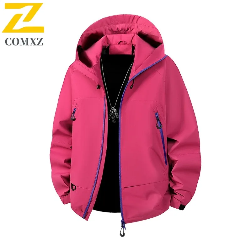 

COMXZ Mens Jacket 2025 New Hooded Adventure Lightweight Jackets Windbreaker Outdoor Travel Multi-Pocket Spring Autumn Garment