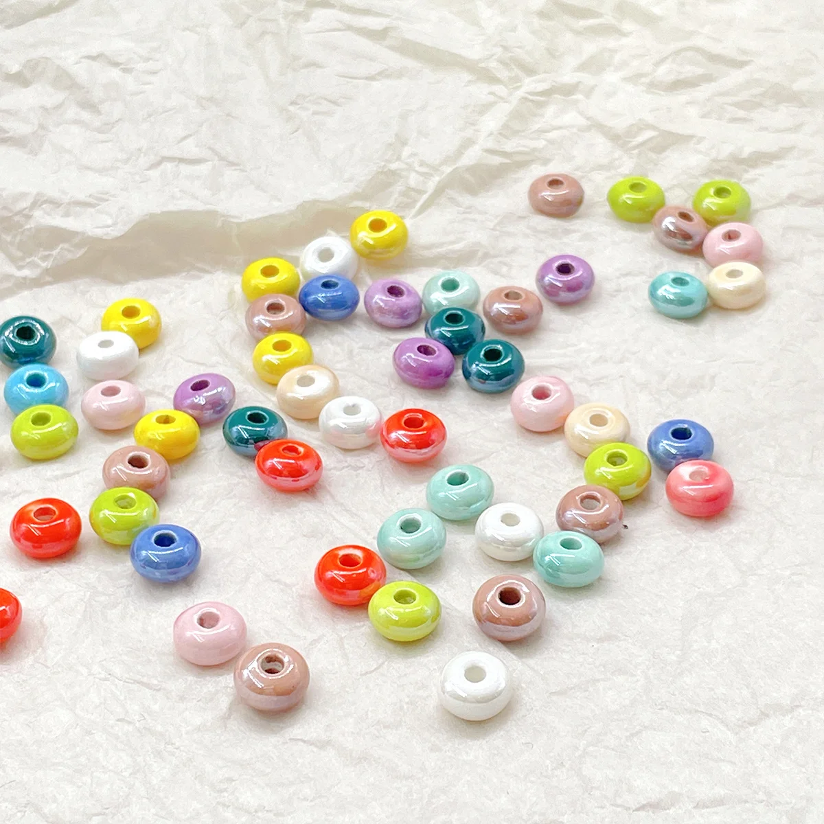 15/30pcs Random Color Flat Disc Ceramic Beads 5*9mm For DIY Bracelet Necklace Hair Accessories Craft Making