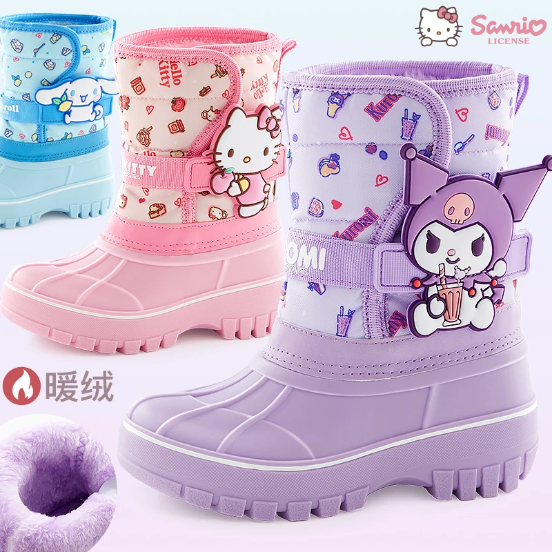 Детские зимние сапоги Hello Kitty Kawaii, непромокаемая обувь Sanrios Kuromi Cinnamoroll, резиновые сапоги с героями мультфильмов в стиле аниме, водонепроницаемые нескользящие сапоги для девочек