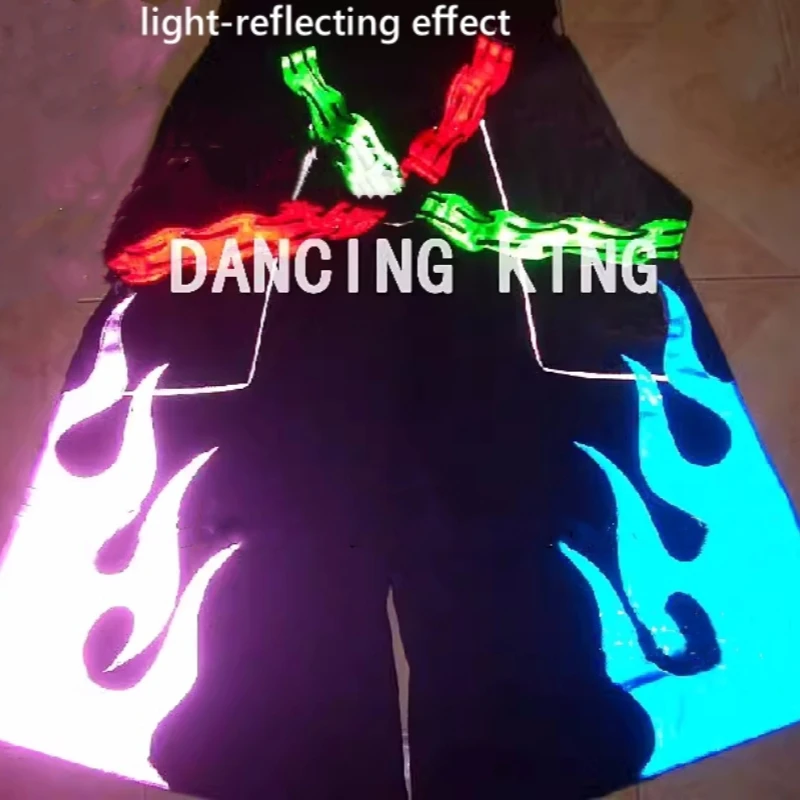 Melbourne Ghost Step Dance Pants Cool Flame Pattern Luminous Reflective Bell-bottoms Pants Ghost Walk Shuffle Dancing Trousers #2