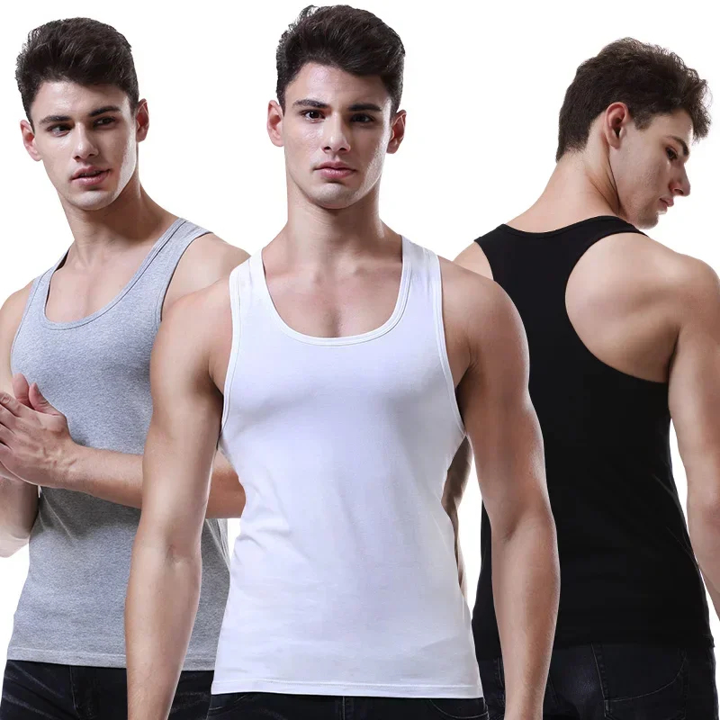 2PCS  Men's Sleeveless T-Shirt Men's Vest Sweat Absorbent Vest Cotton Sports Fitness Comfort Stretch Sleeveless T-Shirt I-Shape