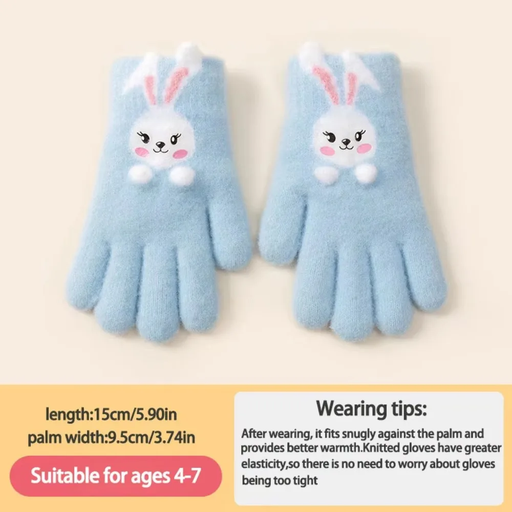 

Comfortable High Elasticity Kids Five Finger Gloves Thickened Cartoon Rabbit Knitted Mittens Windproof Winter Warm Gloves Winter