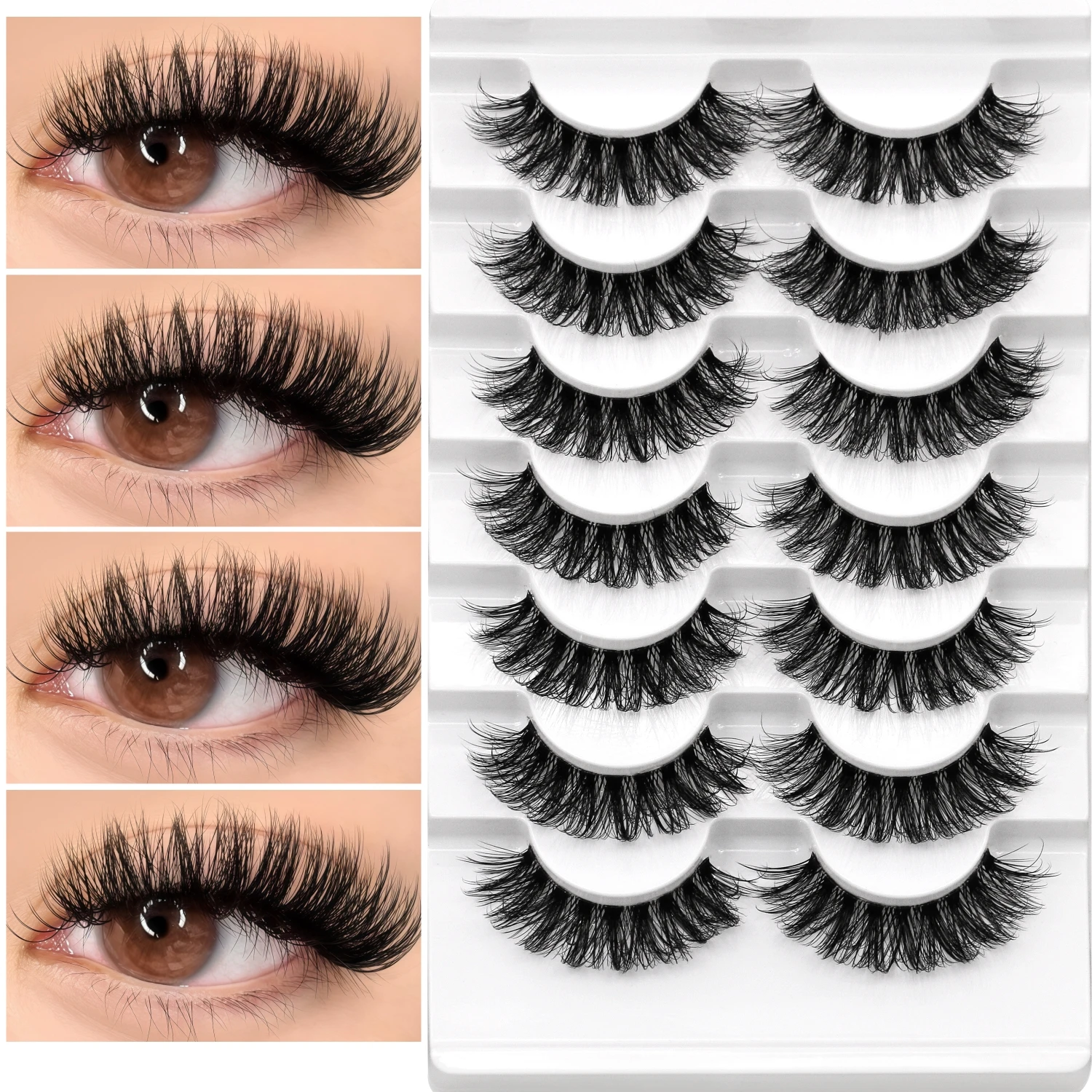 LASVIREY Pestañas postizas naturales y voluminosas, pestañas de tira gruesas y tupidas, efecto 5D, volumen dramático, imitación de visón, con banda transparente, estilo ojo de gato.