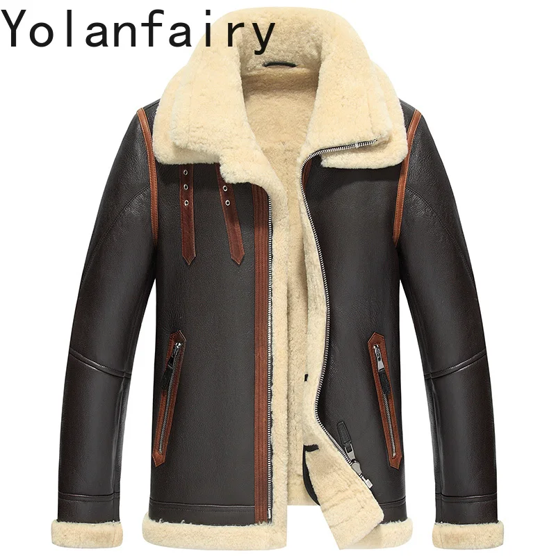 

YOLANFAIRY модная шуба из натурального меха, мужская куртка из натуральной овчины, мужская теплая зимняя шуба с лацканами, куртки из натуральной шерсти