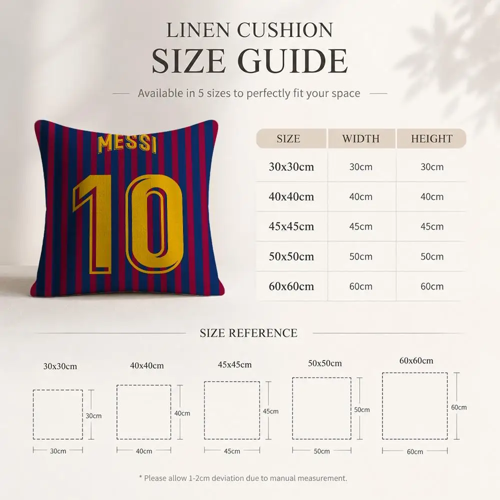 M-Messi 10 Footballer Logo Cushion Cover Linen Double-Sided Decorative Sofa Couch Bedroom Living Room Home Decor Pillow Case