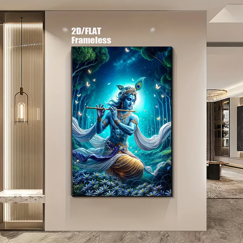 Krishna Playing Flute - Modern Frameless Canvas Art, Perfect for Living Room & Bedroom Decor