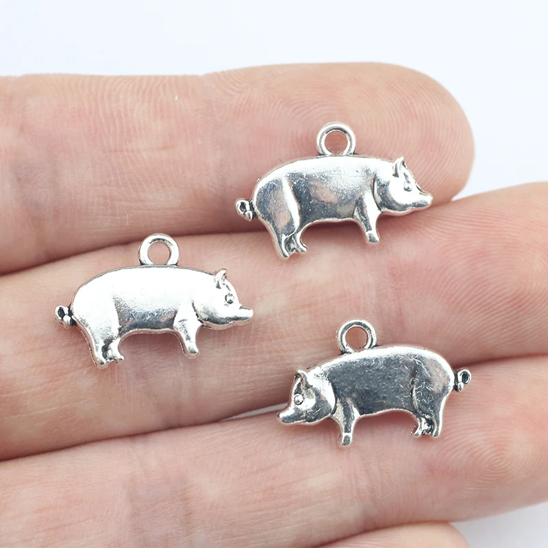 Newest 20Pieces 13*19mm Mixed Alloy Antique Silver Color Lovely Pig Charms Bracelet Pendant Necklace For DIY Jewelry Making