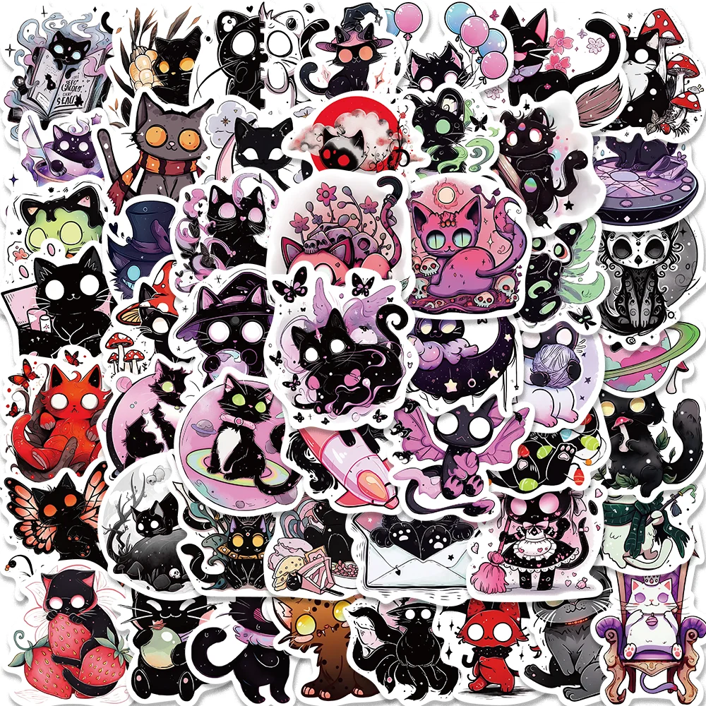 

50pcs Funny Cartoon Black Horror Cat Stickers for Envelope Computer Diary Guitar iPad Scrapbook Waterproof DIY Decoration