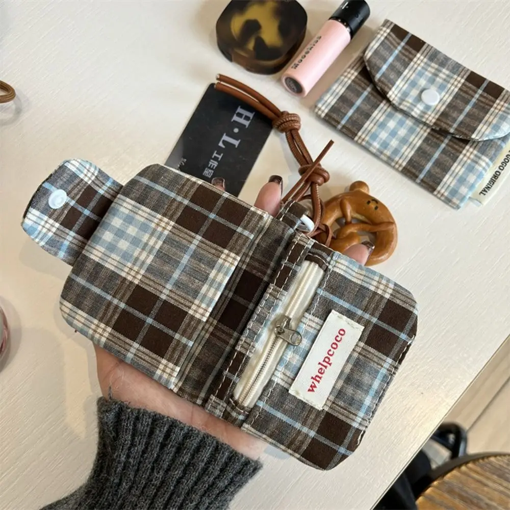 Canvas Retro Karierter Münzbeutel im koreanischen Stil, tragbare Mini-Geldbörse, multifunktionale Stoffumschlag-Geldbörse für den Außenbereich – Detail 6