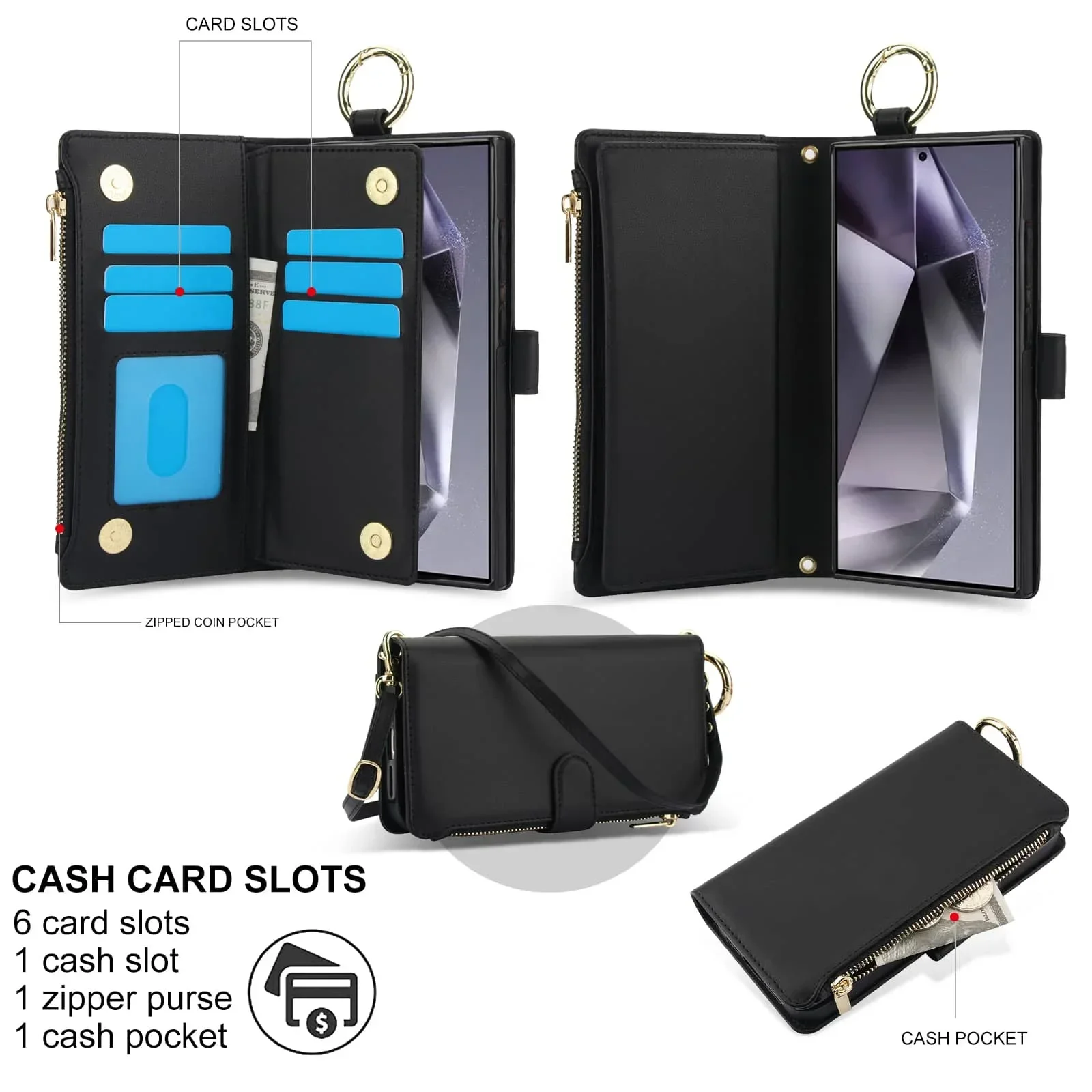 for Samsung Galaxy S24/S23/S22/S21 Ultra Note 20 Ultra Wallet case with Zipper Credit Card Holder RFID Blocking,Flip Folio Cover