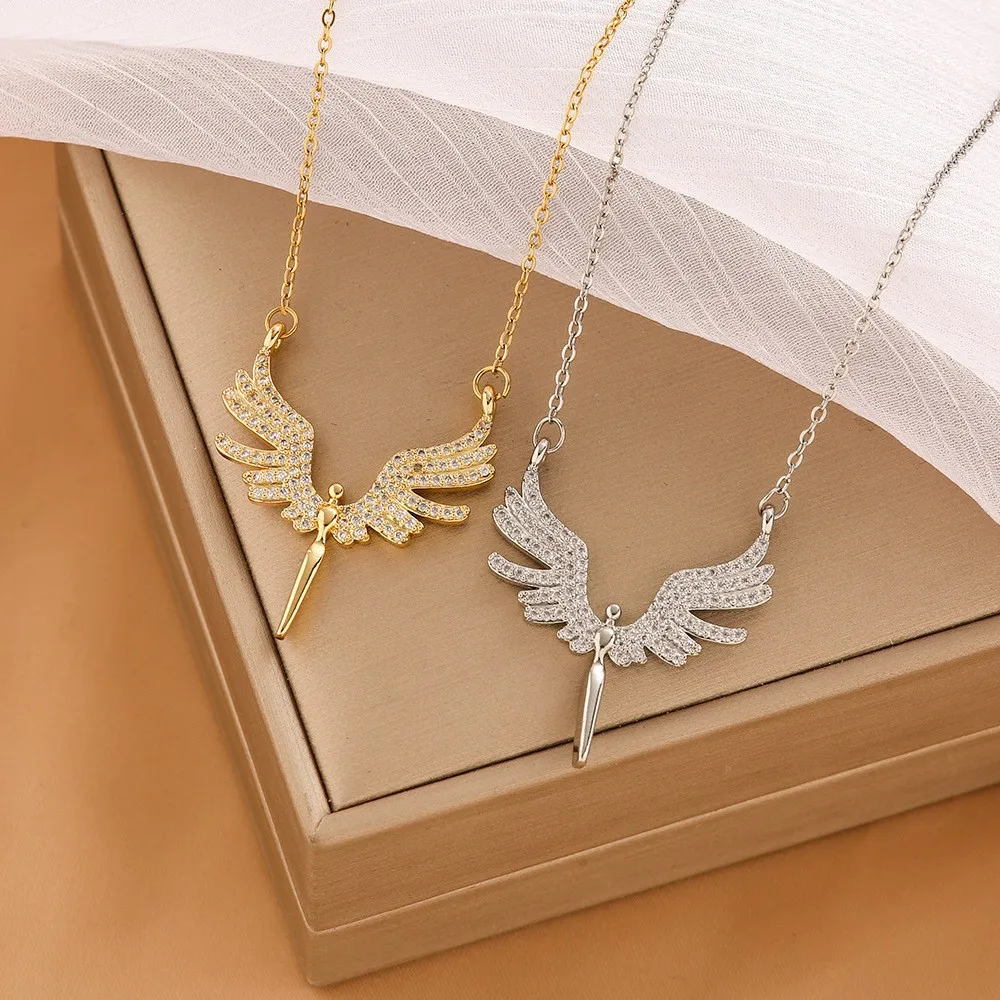 

Fashionable new angel wings necklace women's micro-set pendant