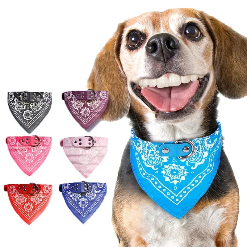 Adjustable Dog Bandana Leather Printed Soft Collar For Dog Pet Supplies Cat Scarf Collar For Chihuahua Puppy Pet Neckerchief