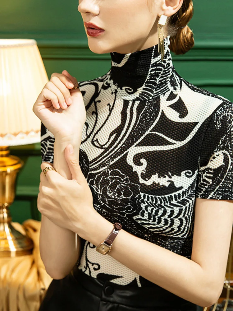 

High Collar Modern Dance Line Clothing Women Dress Jazz Short Sleeves Adult Costume Competition Party European Sexy Tops