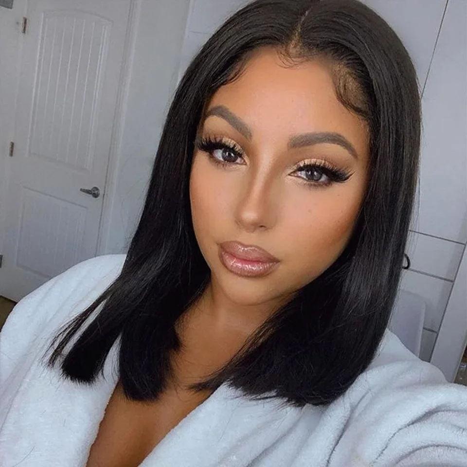 T Part Bob Lace Wig Remy Human Hair Wigs for Women Brazilian Bone Straight Short Bob 4X1 T Part Lace Wig Perruque Cheveux Humain