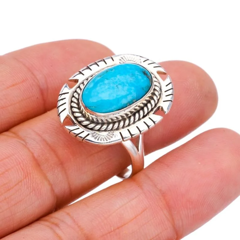 

StarGems® Natural Turquoise Pigeon Handmade 925 Sterling Silver Ring 10.5 F2325