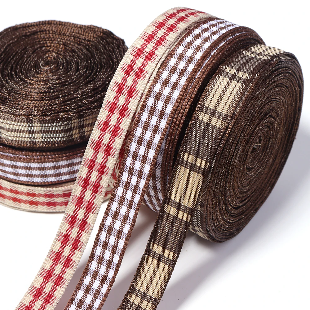 10yards/lot 10mm Polyester Gingham Ribbons Classical Plaid Ribbon for Gift Bouquet Wrapping Clothing Bow DIY Craft Accessories