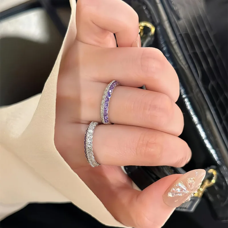 New 100% S925 silver purple white diamond diamond ring, fashionable commuting daily style ring, wedding jewelry ring