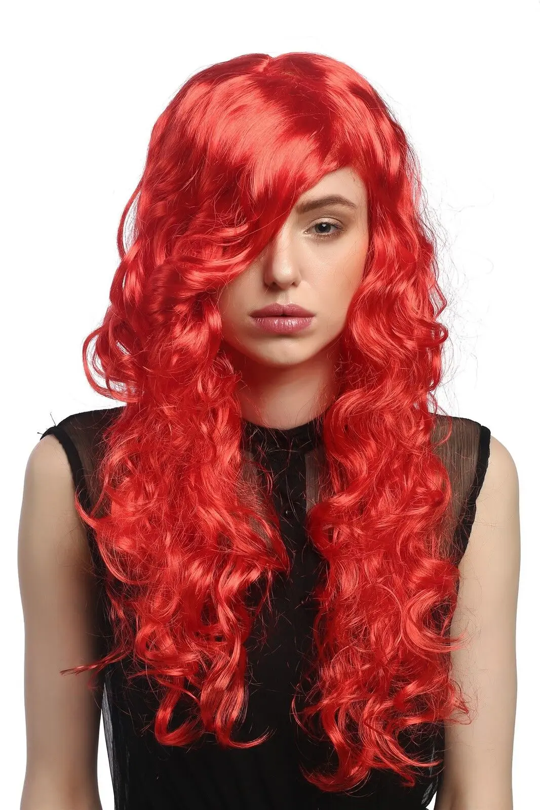 Peluca sintética de 65 CM para mujer, cabellera larga ondulada, color rojo, ideal para carnaval