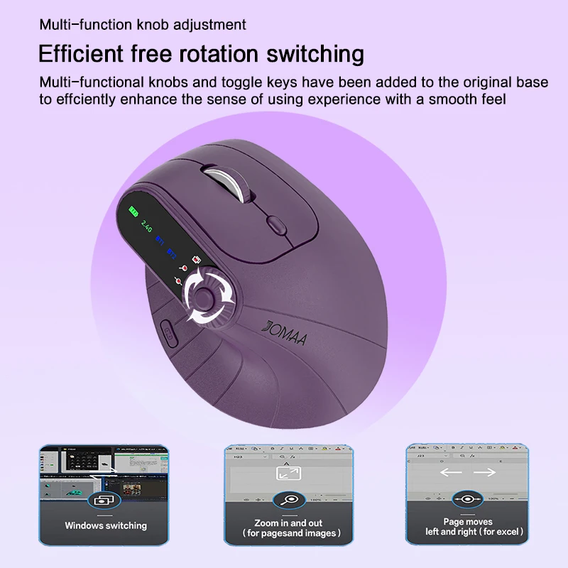 Jomaa BT5.0 Wireless Vertical Mouse With Function Adjustment Knob 8 Buttons Rechargeable Ergonomic Mice for Win/IOS/Android