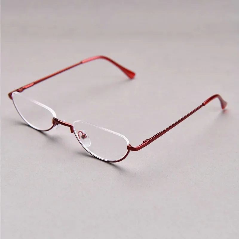 Retro-Lesebrille mit hochauflösenden Metallfederscharnieren, Halbmond-Design, Halbrandlose Lesehilfe, Optische Brille mit Kleinem Rahmen – Detail 5