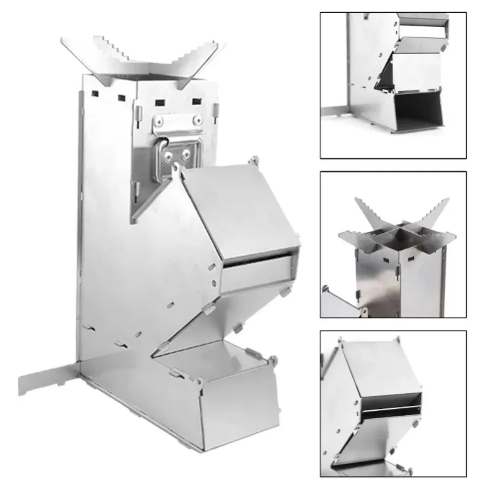 Stainless Steel Detachable Foldable Rocket Stove Durable Reliable Adjustable Air Intake for Various Ignition Projects