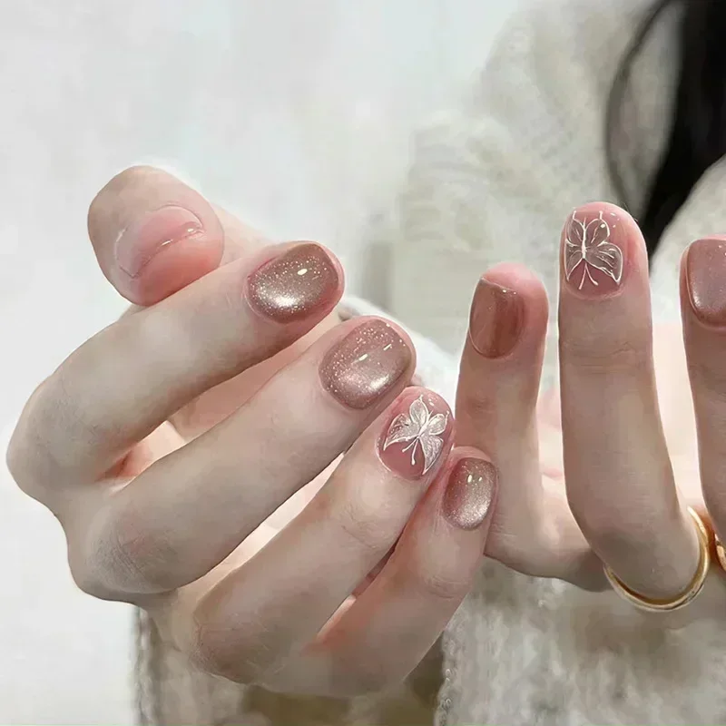 24pcs Pink Almond Nail Tips Nude Pink False Nail Manicure Art Artificial Nail With Bowknot For Women And Girls Nail Decoration image 6