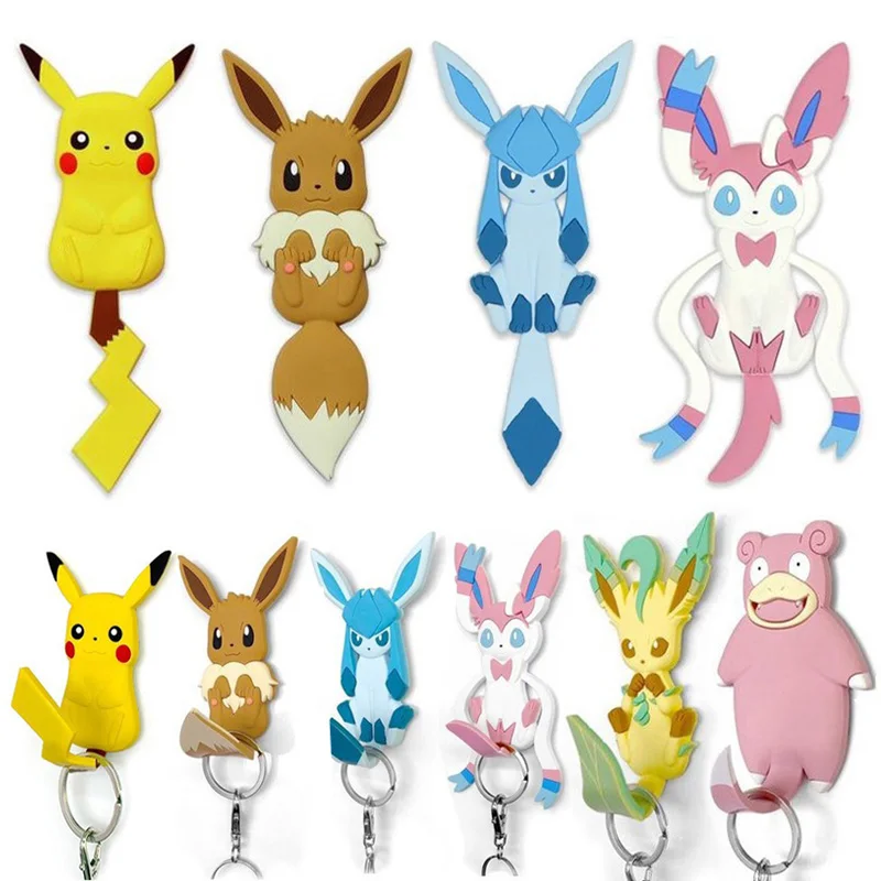 Gancho Adhesivo de Pared con Diseño de Anime Pokemon, Figuras de Acción de Eevee y Pikachu, Ganchos Adhesivos Multiusos Creativos, Juguetes para Regalo
