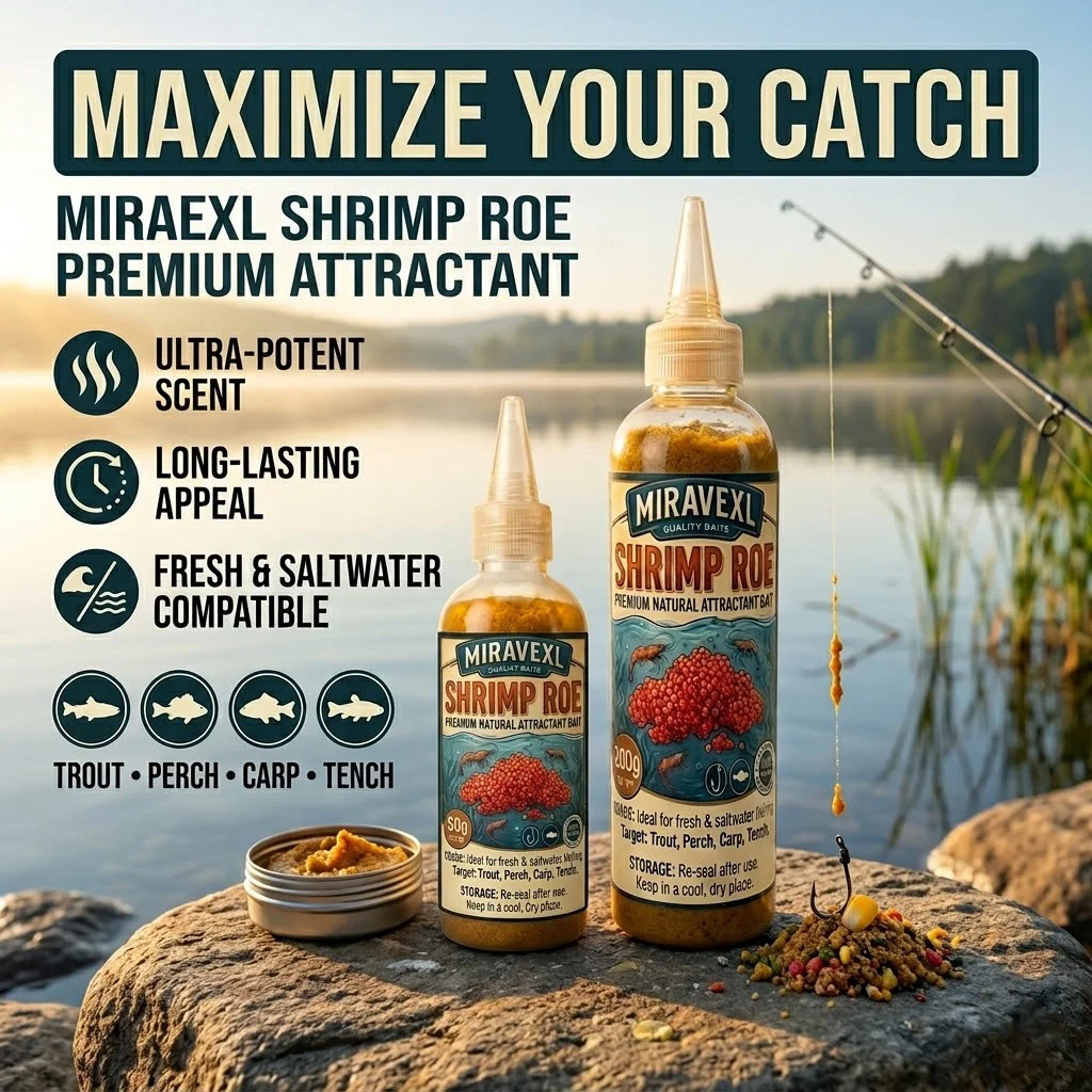 Appât aux œufs de crevettes MIRAVEXL |   Attractant naturel pour poissons d'eau douce et d'eau salée |   Leurres pour la truite, la perche, la carpe, le tench |   Idéal pour les pêcheurs