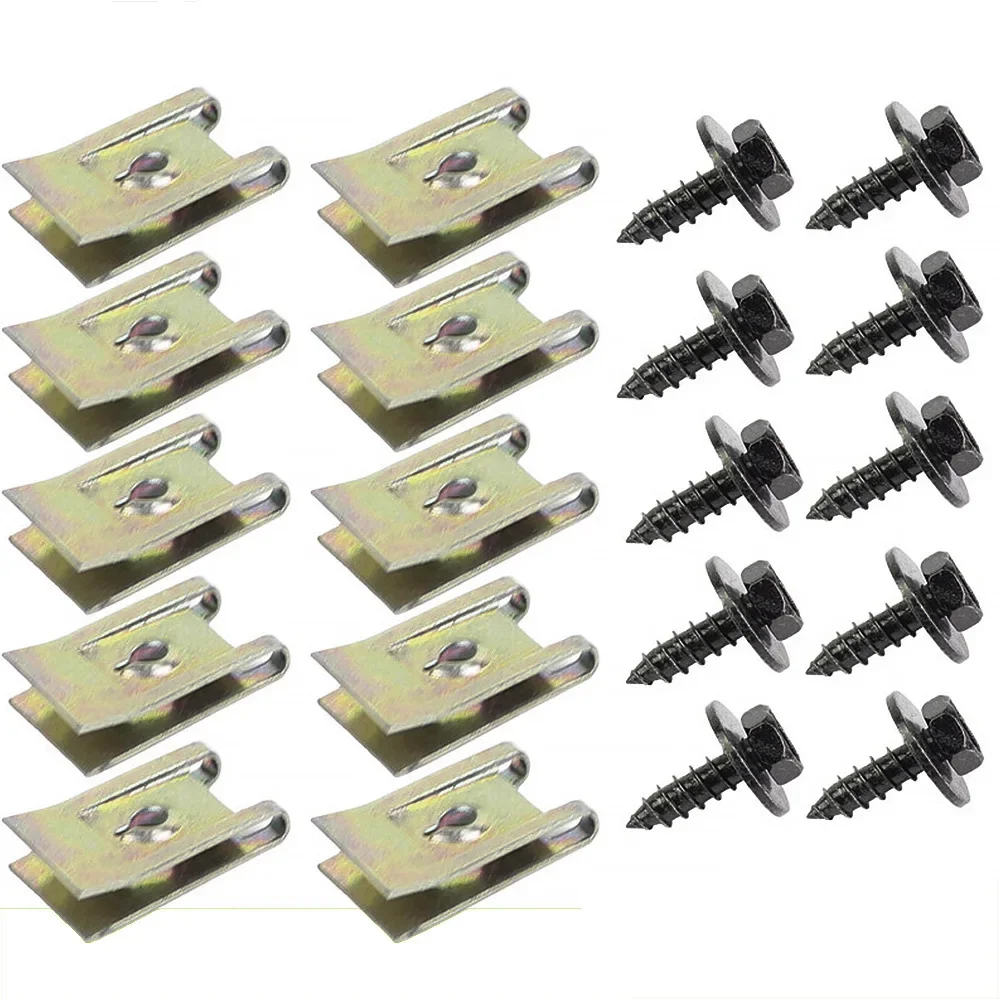 20/40pcs Car Metal Screw Clips U-Type Fastener Clip with Screw Anti-rust Auto Fender Bumper Protection Buckle Iron Sheet Screw