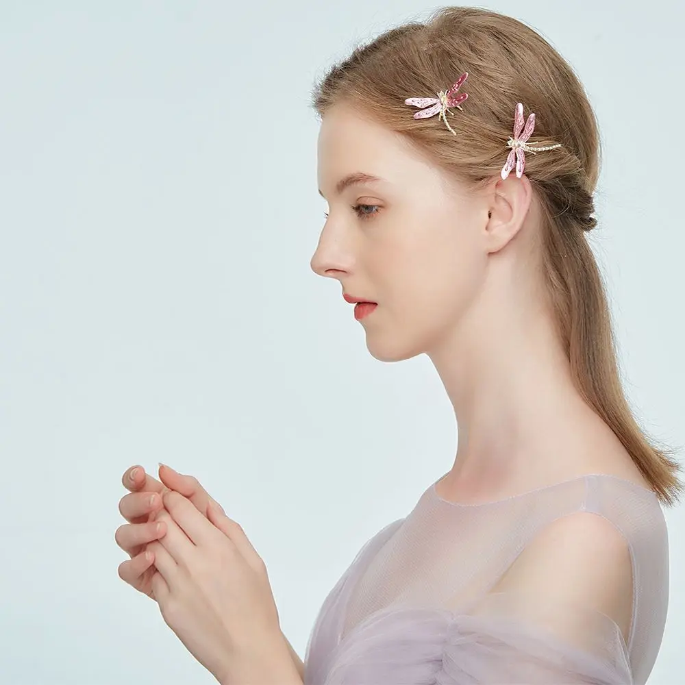 Pince à cheveux libellule en émail en forme de U, outil de photographie d'ornement, pièce de tête de bijoux de mariage, épingle à cheveux de mariée, coiffure