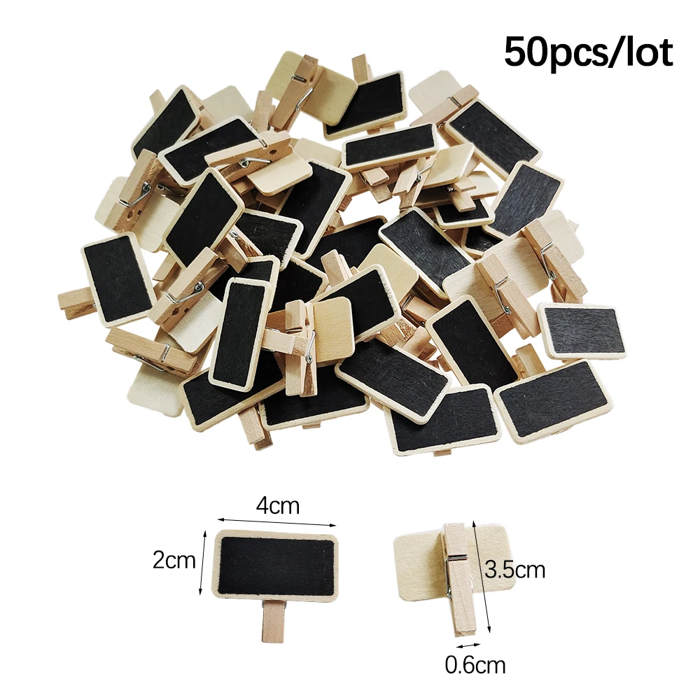 50Pcs Wooden Mini Blackboard Clips Message Slate Rectangle Clips Memos Label Brand Price Panel Card Place Number Table Wedding