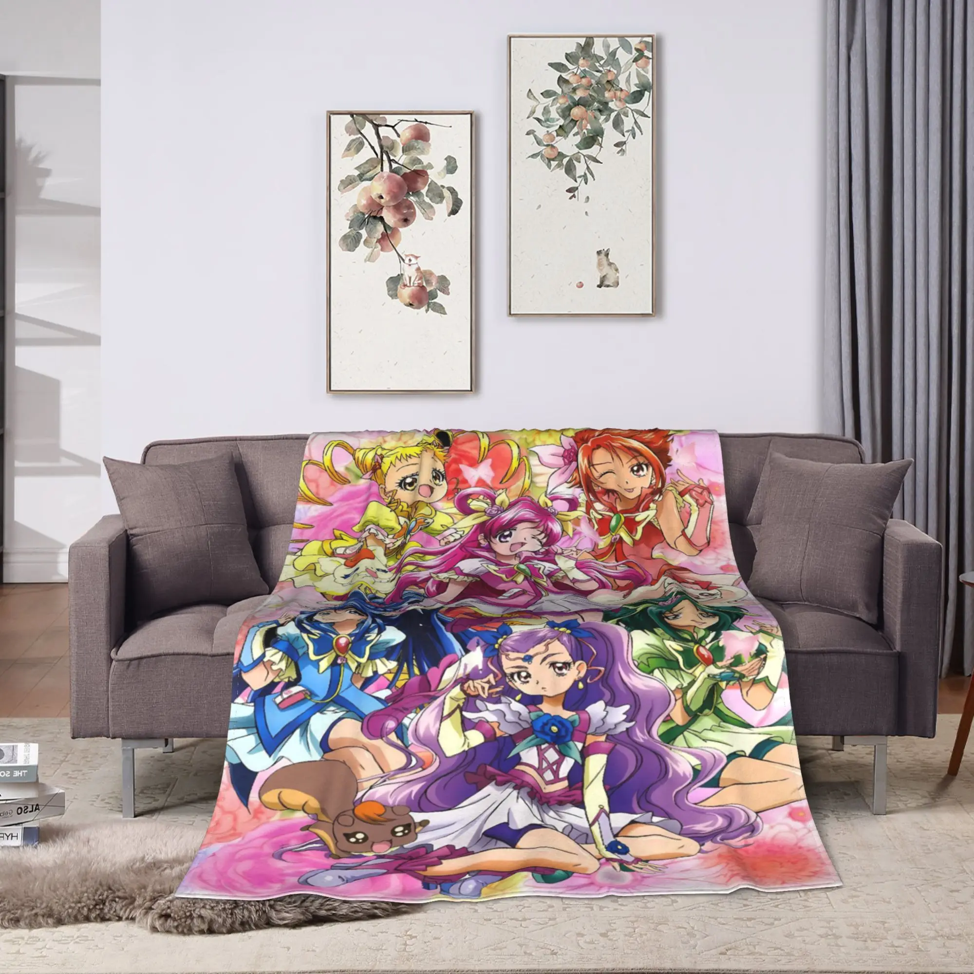 Pretty Cure Super Soft Blanket  Airplane Travel Plush Throw Blanket Funny Outdoor Flannel Bedspread Sofa Bed Cover