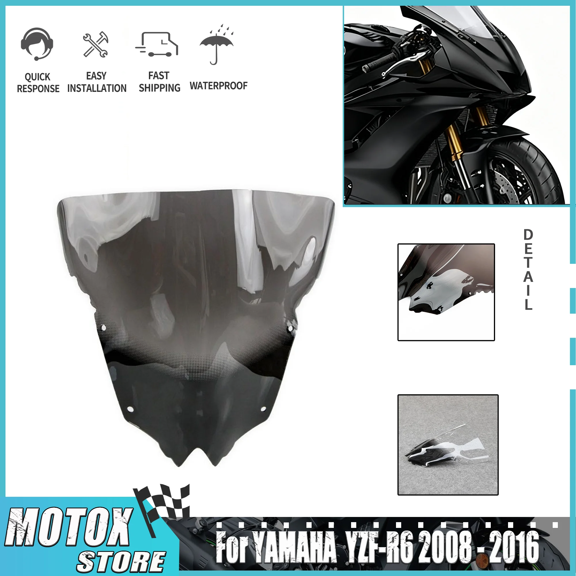 Fit for YAMAHA YZF R6 YZF-R6 2008 - 2016 YZF600 Windshield 2009 2010 2011 Windscreen 2012 2013 2014 2015 YZF 600 YZFR6