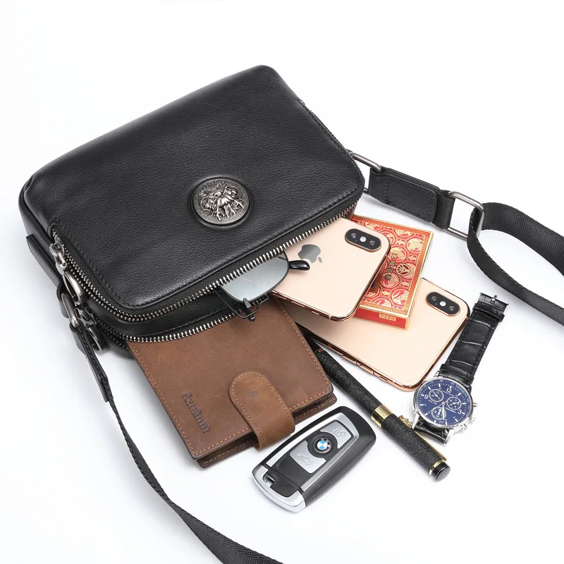 موضة جديدة حقيقية رسول الرجال حقيبة جلدية الرجال الكتف الطبقة العليا جلد البقر صغيرة أفقية Crossbody العلامة التجارية الفاخرة العصرية