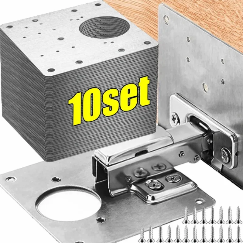 Cabinet Hinge Repair Plate Kits Stainless Steel Door Hinge Mounting Plate Cupboard Flat Fixing Brackets Repair Plate with Screws