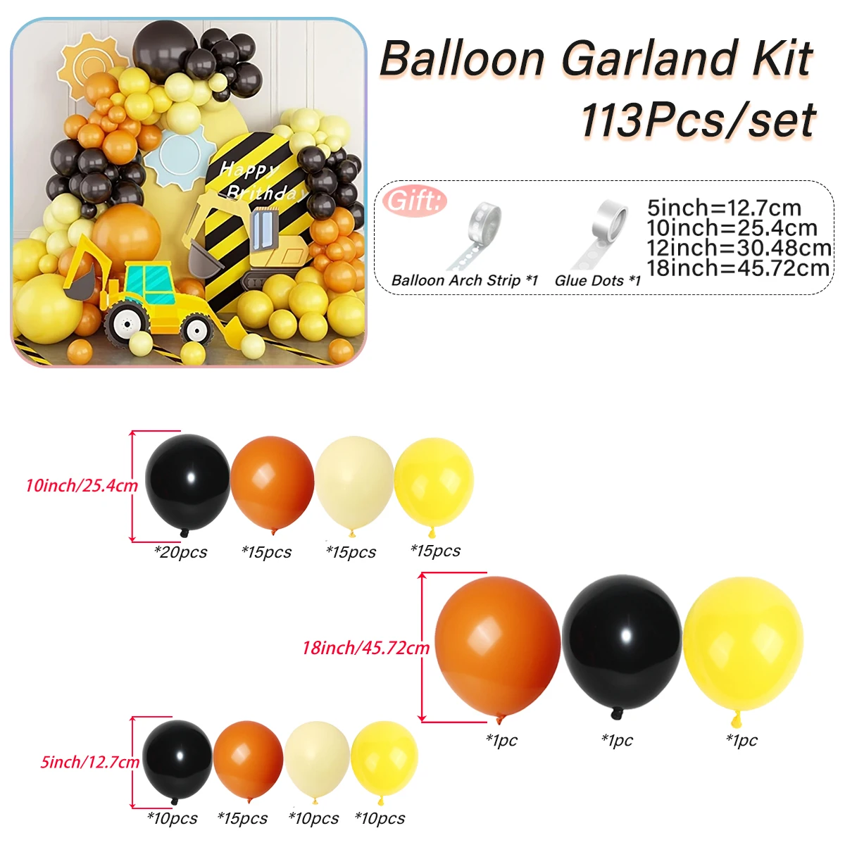 113pcs balloons for weddings, bridal showers, gender Revelations, Thanksgiving, housewarming, birthday parties, celebrations,