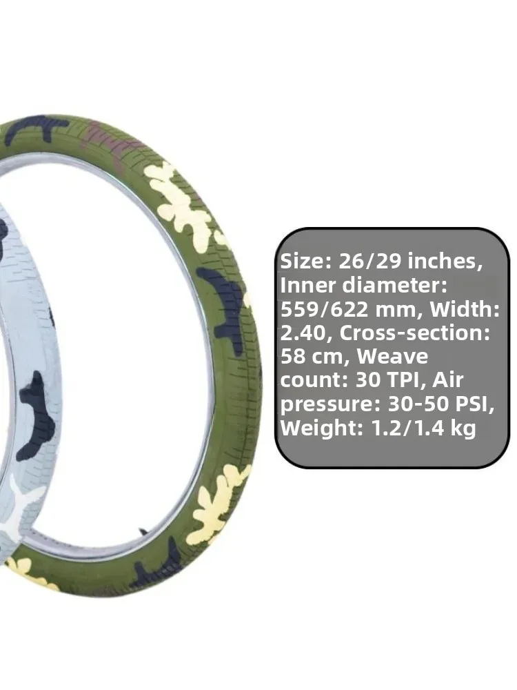 Camouflage Bicycle Tires 26 Inch Mountain Bike Dirt Bike BMX Small Wheel Car Outer Tires Low Rolling Resistance Block Tread