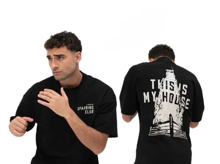 2026 New Retro boxing confrontation club double-sided pattern short-sleeved Tee round-neck sports shirt fitness training suit
