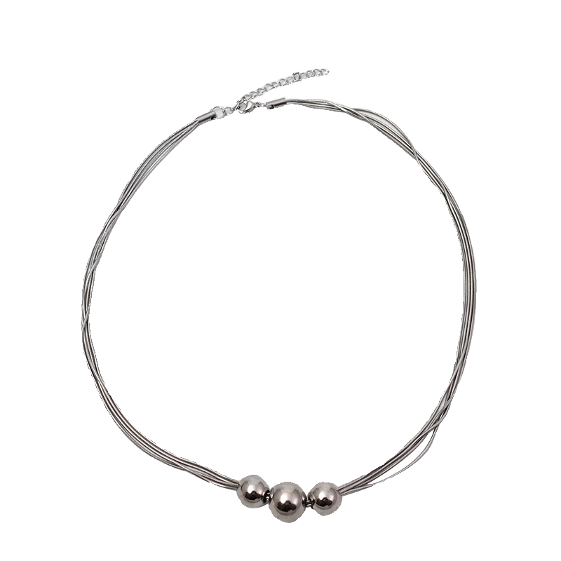 

Silver ball necklace women's multi-layer round bead titanium steel neck chain women's simple sweet and cool collarbone chain