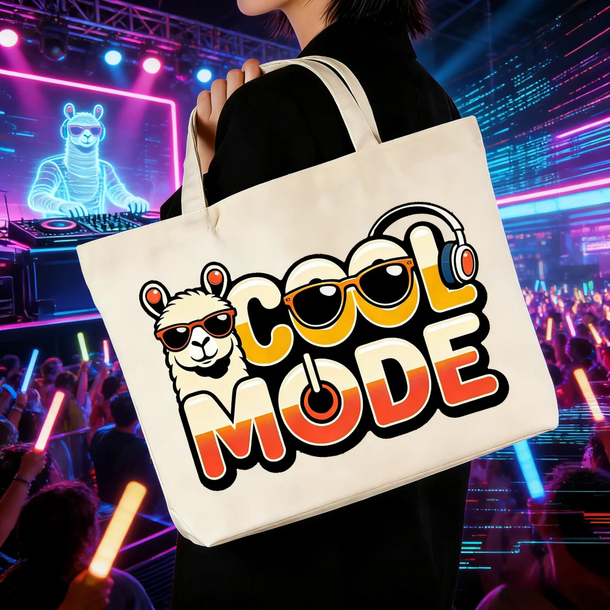 

1Pc Cute alpaca pattern canvas bag, large-capacity fashionable shopping bag, student canvas handbag, single-shoulder canvas bag