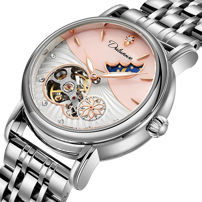 montre-automatique-pour-femme-dulunwe-cadran-squelette-rose-avec-affichage-des-phases-de-la-lune-cadeau-de-montre-pour-femme