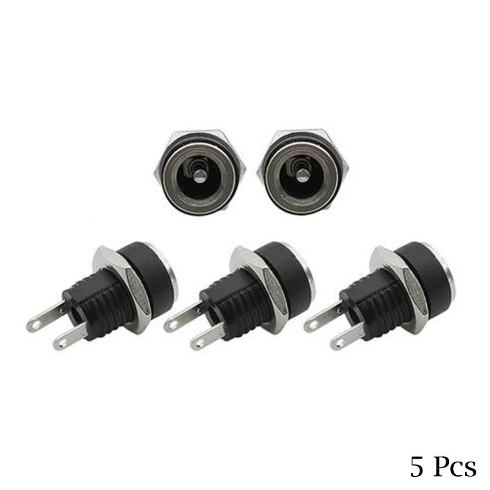 5 Pair DC 12V Male Female Socket Panel Mount Barrels Jack Plug Power Connector Female Jack Screw Nut Panel Mount Connector